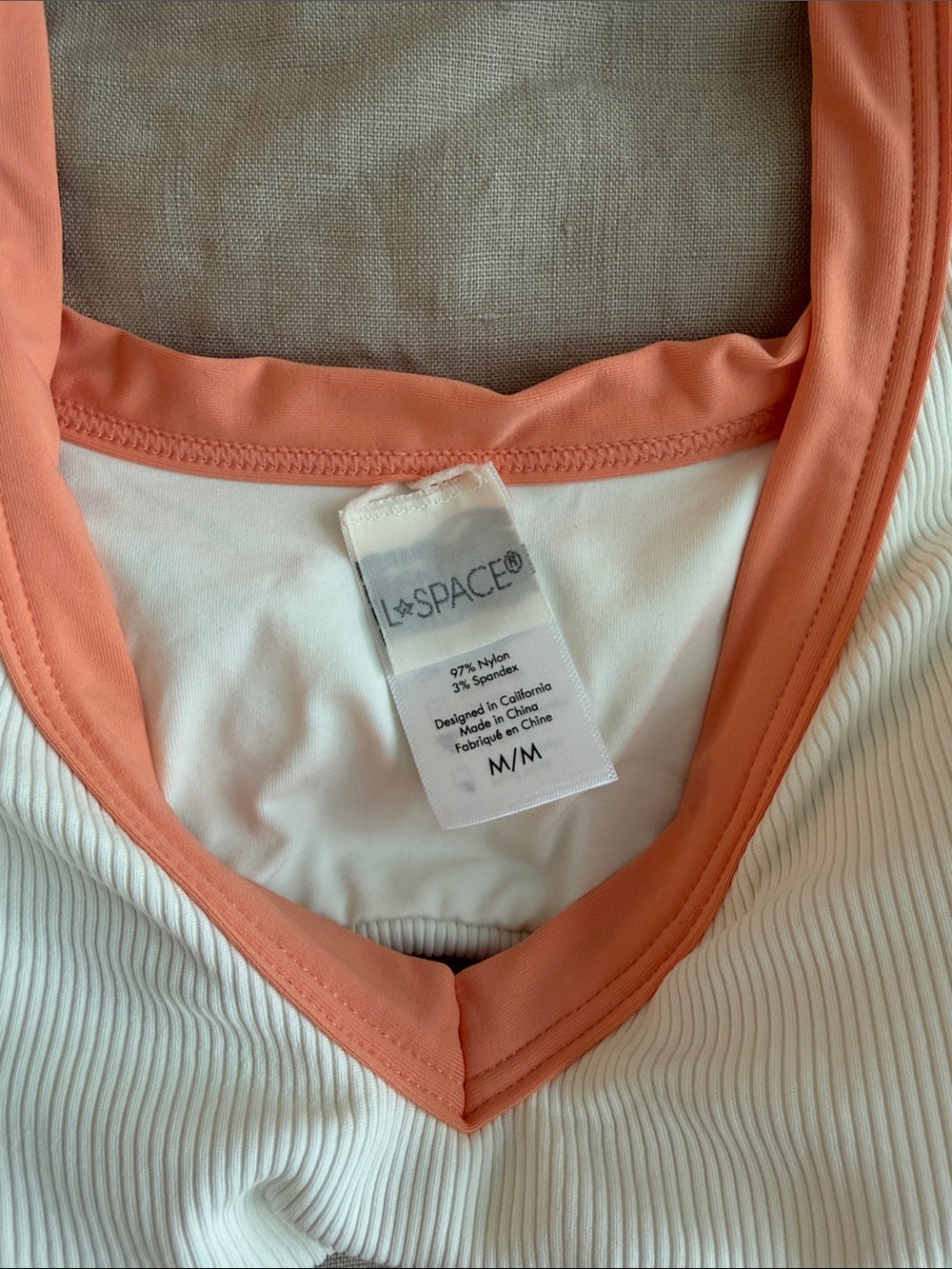 l*space White Ribbed Bikini with Coral and Yellow Trim - Picture 3 of 4